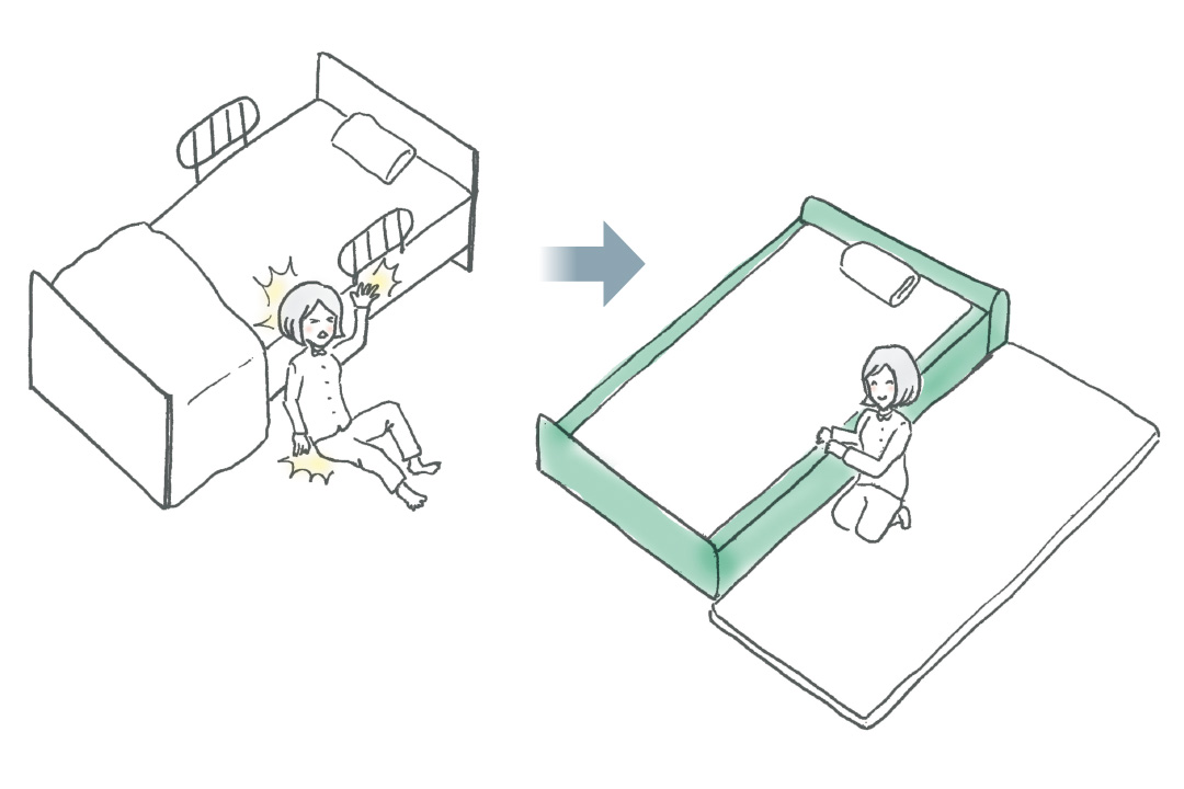 万が一転落しても、通常のベッドより衝撃は軽減